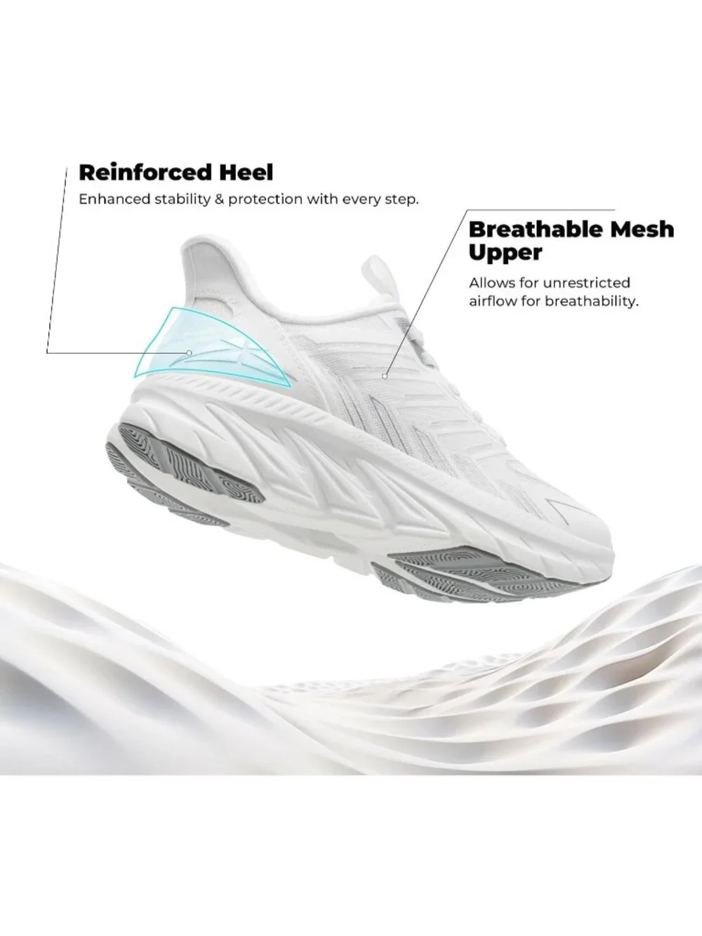 Women's White Walking Shoes Non Slip Pull On Round Toe Athletic Tennis Sneakers